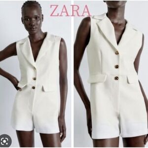 Zara White Blazer Romper. Gold Button Tailored. Spring Summer. Sz S. NWT